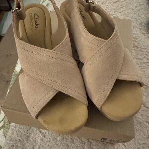 Clarks Beige Wedge Sandals